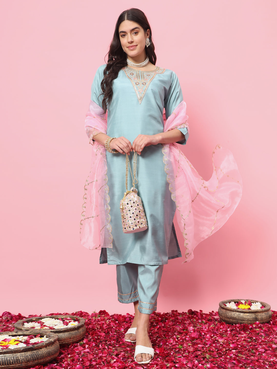 VredeVogel Silk Blend Kurta and Trouser Pant Set