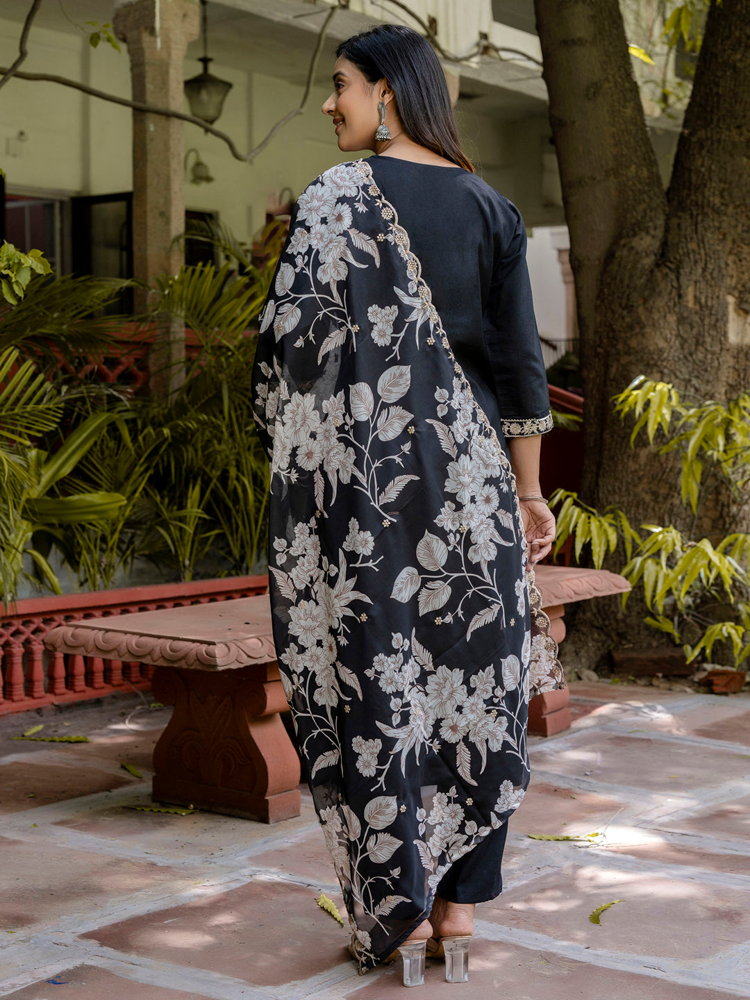 VredeVogel Silk Blend Straight Kurta Set with Printed Organza Dupatta