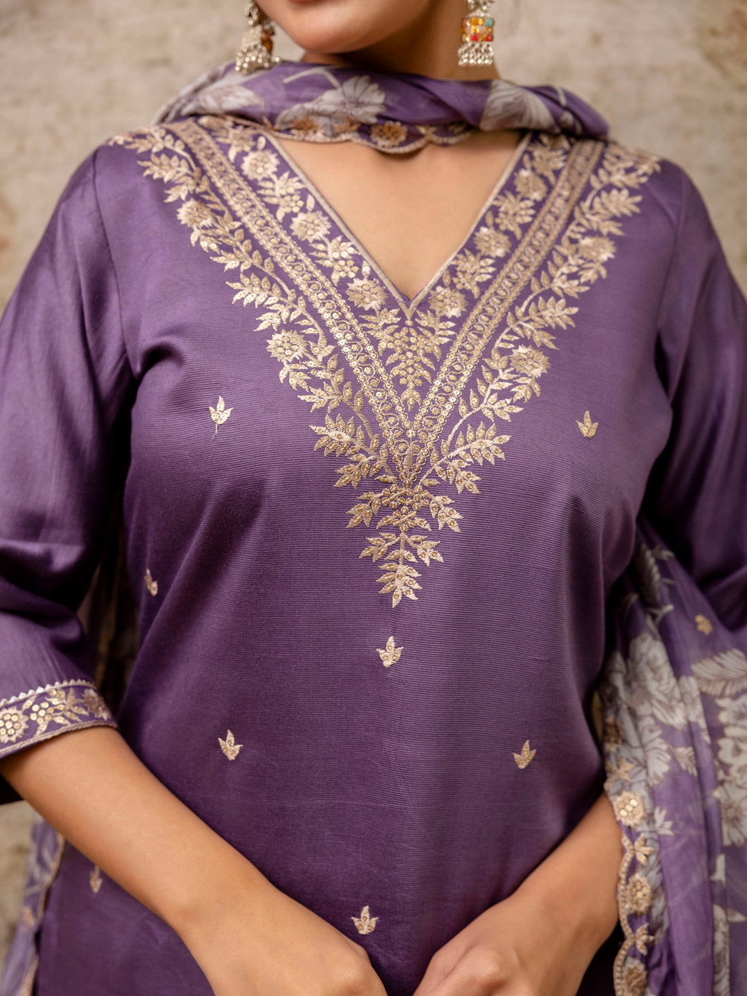 VredeVogel Silk Blend Straight Kurta Set with Printed Organza Dupatta