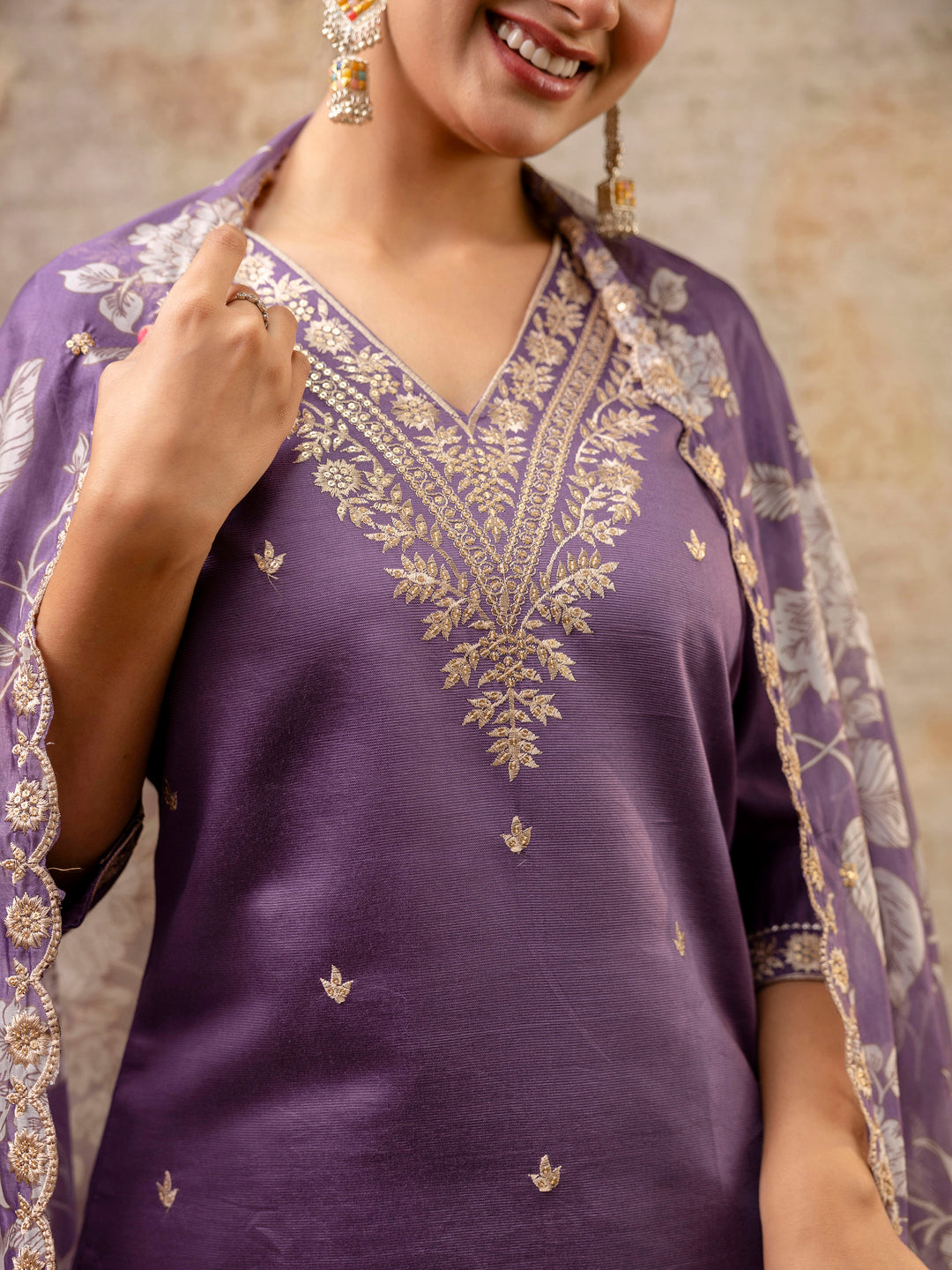 VredeVogel Silk Blend Straight Kurta Set with Printed Organza Dupatta