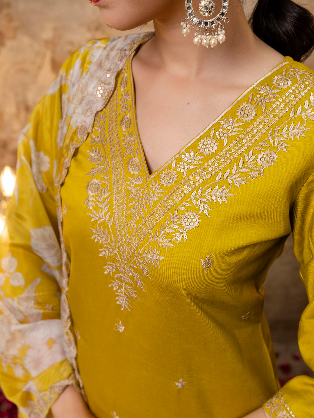 VredeVogel Silk Blend Straight Kurta Set with Printed Organza Dupatta