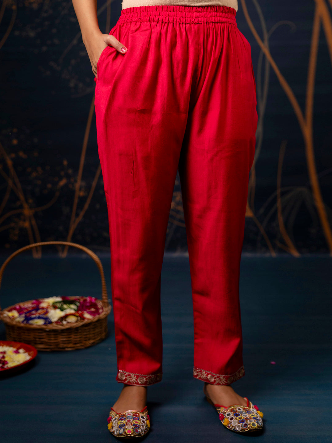 VredeVogel Silk Blend Straight Kurta Set with Printed Organza Dupatta
