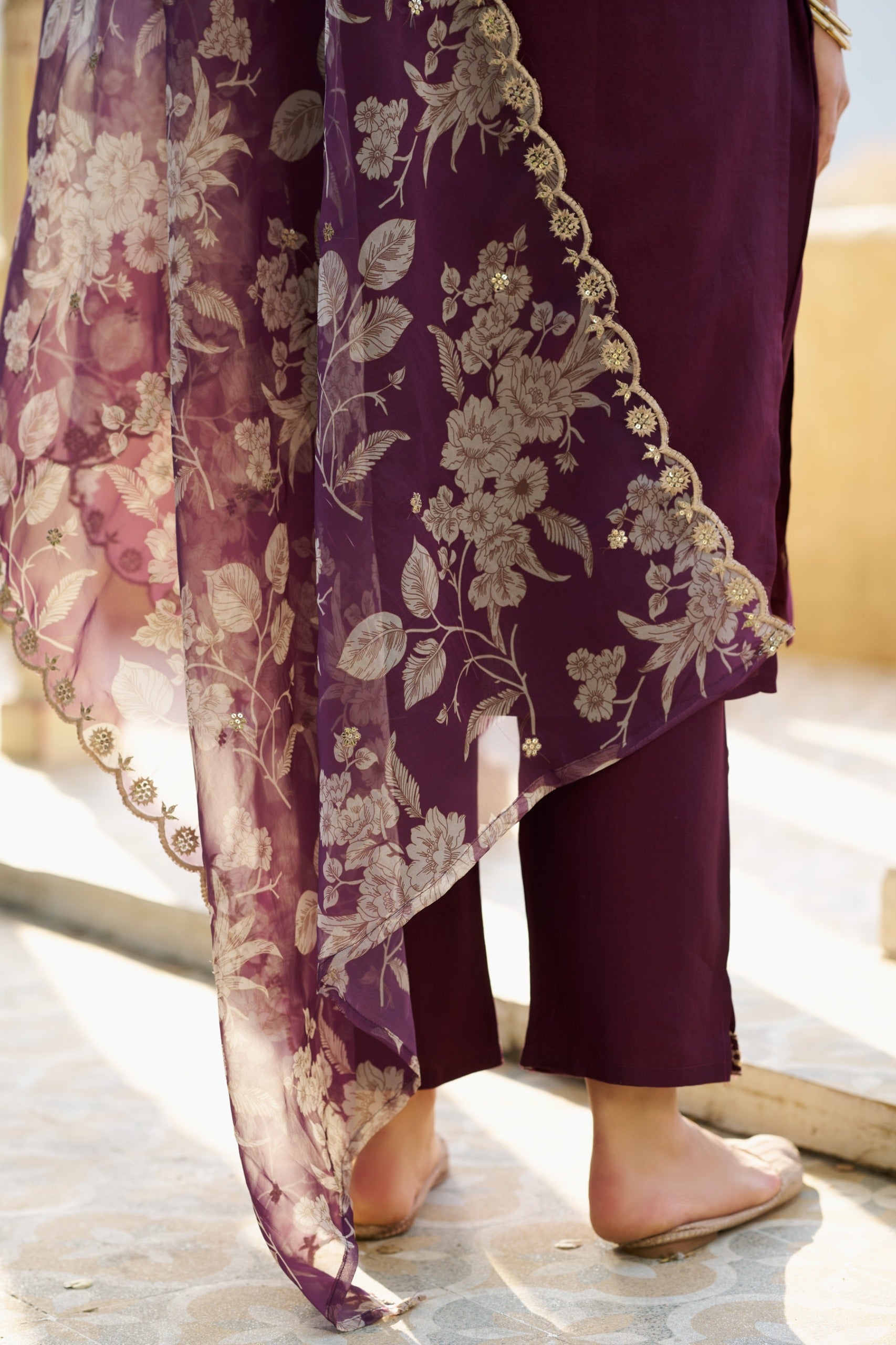 VredeVogel Silk Blend Straight Kurta Set with Printed Organza Dupatta