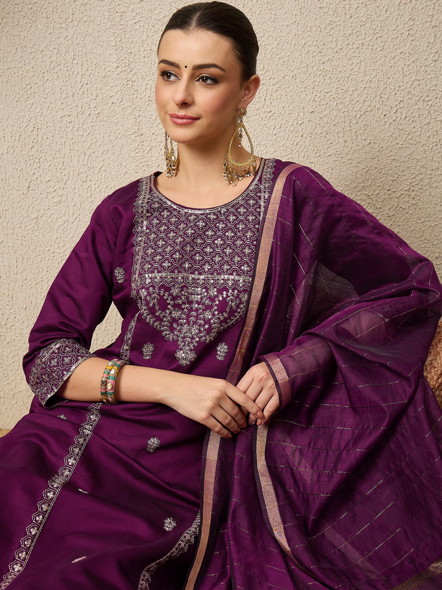 ChamakRaag Purple Women Viscose Rayon suit Set