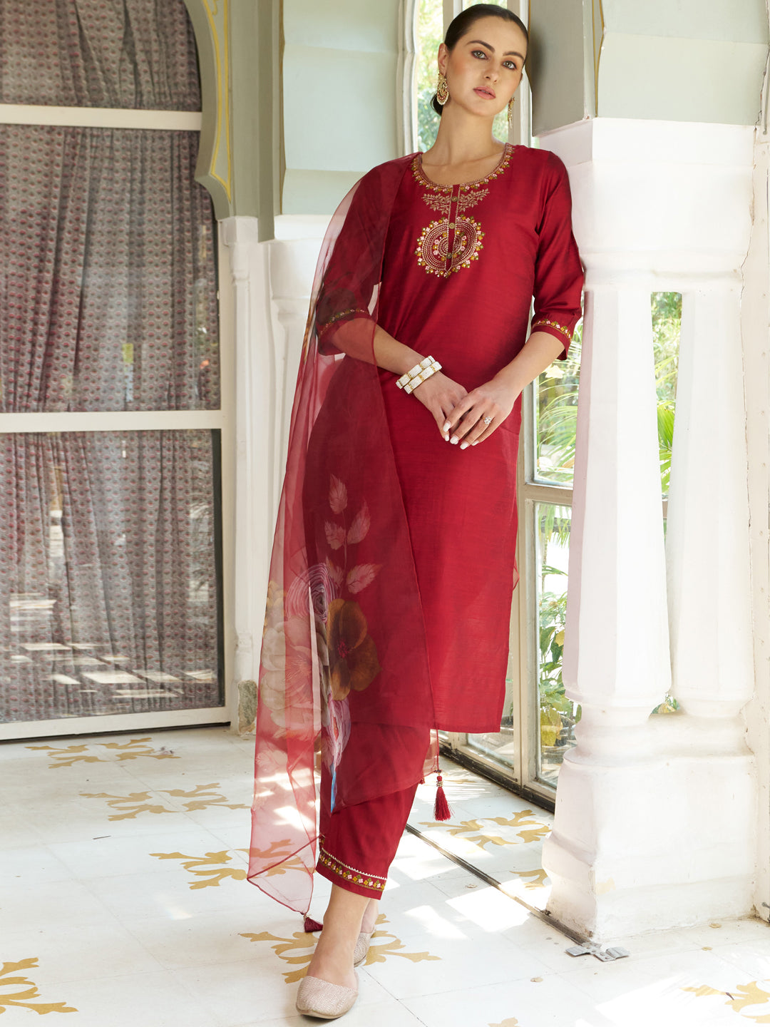 VredeVogel Women Kurta and Pant Sets Cotton Silk Fabric