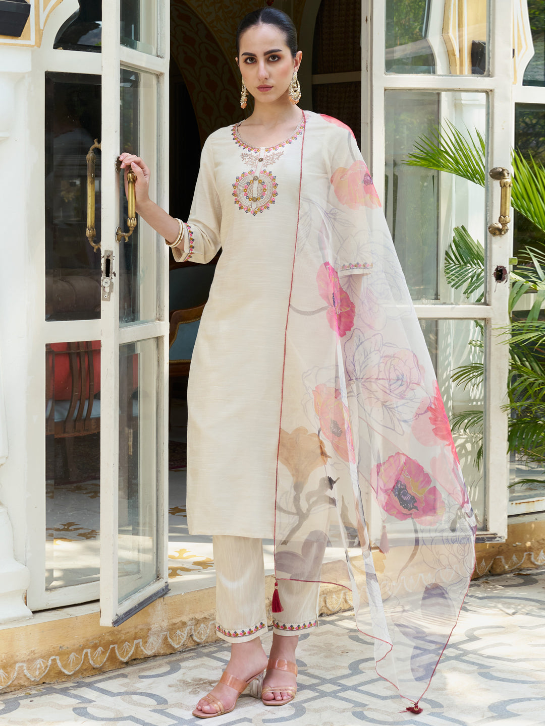 VredeVogel Women Kurta and Pant Sets Cotton Silk Fabric