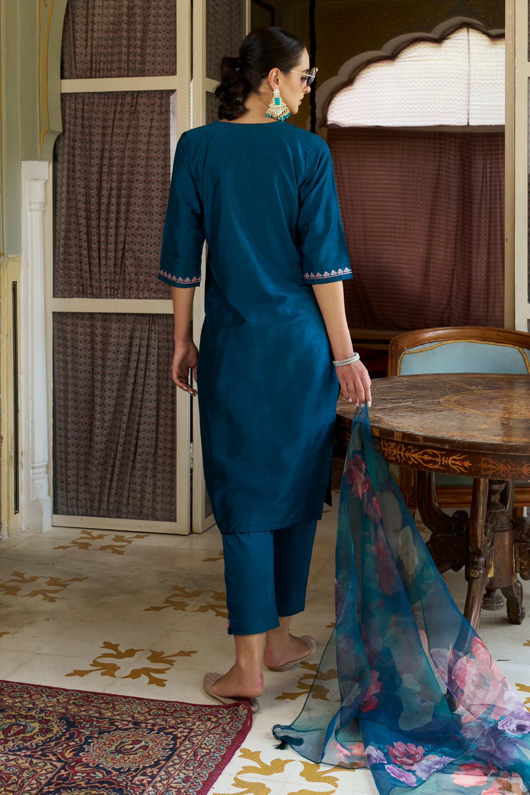 VredeVogel Women Kurta and Pant Sets Cotton Silk Fabric