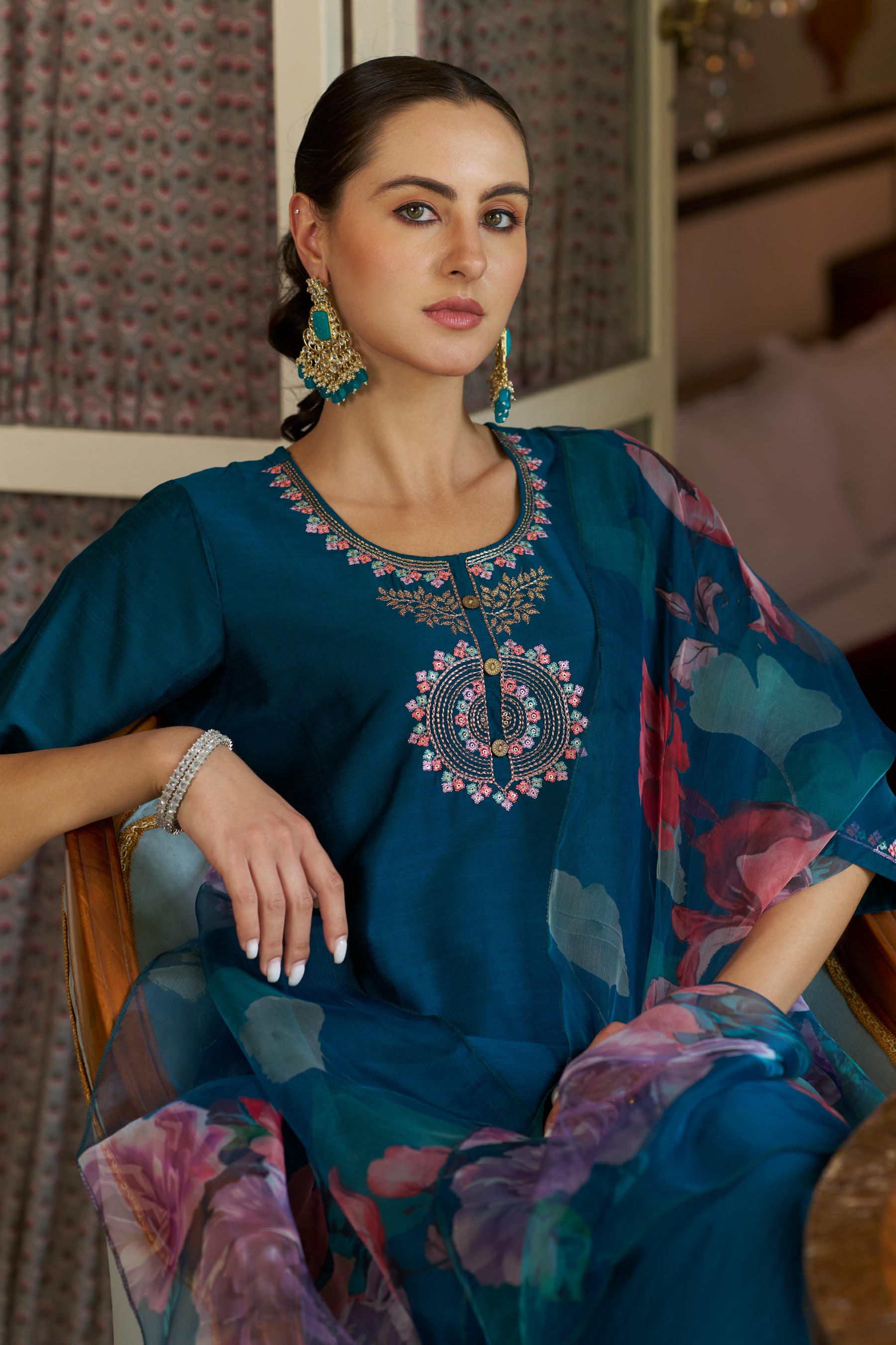 VredeVogel Women Kurta and Pant Sets Cotton Silk Fabric