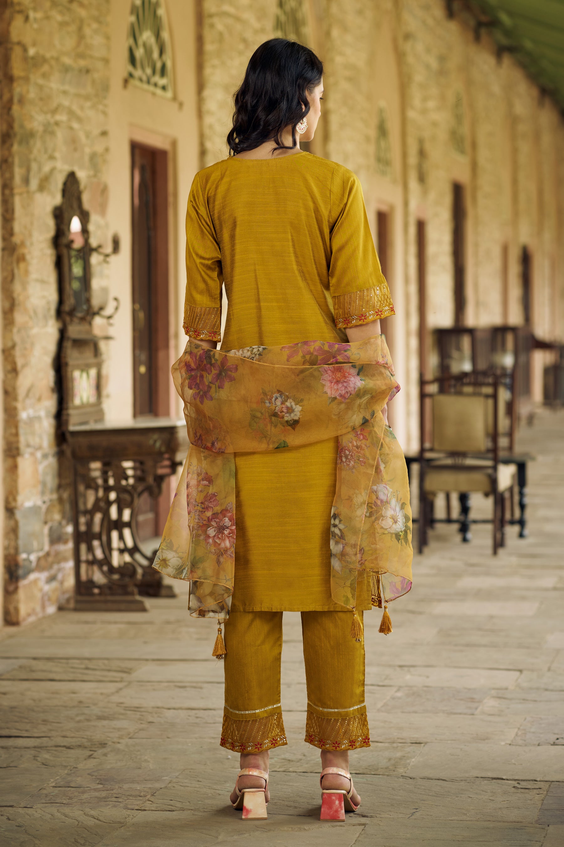 VredeVogel Women Kurta and Pant Sets Cotton Silk Fabric