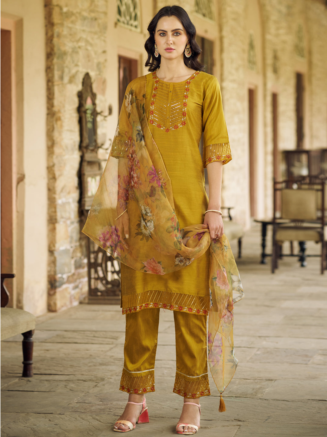 VredeVogel Women Kurta and Pant Sets Cotton Silk Fabric