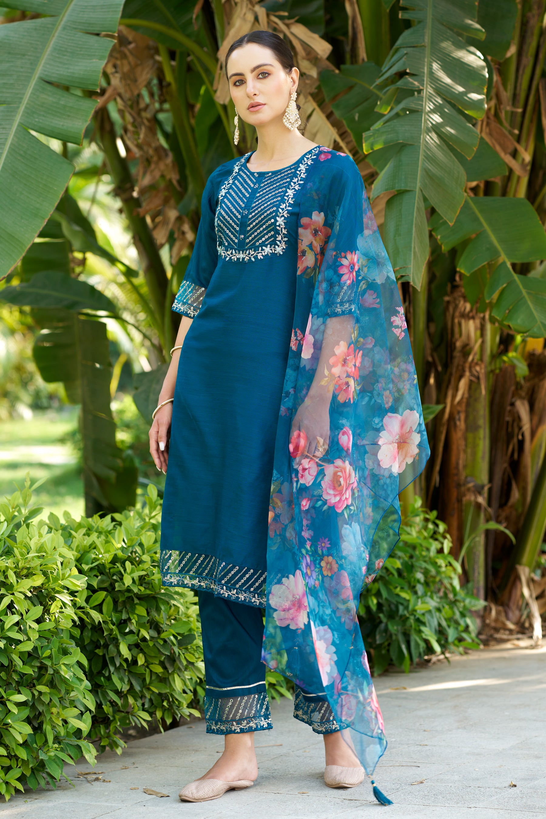 VredeVogel Women Kurta and Pant Sets Cotton Silk Fabric