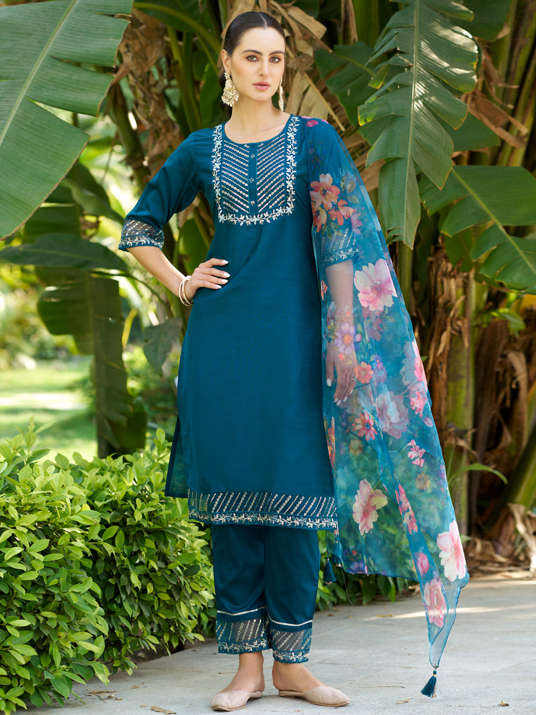 VredeVogel Women Kurta and Pant Sets Cotton Silk Fabric