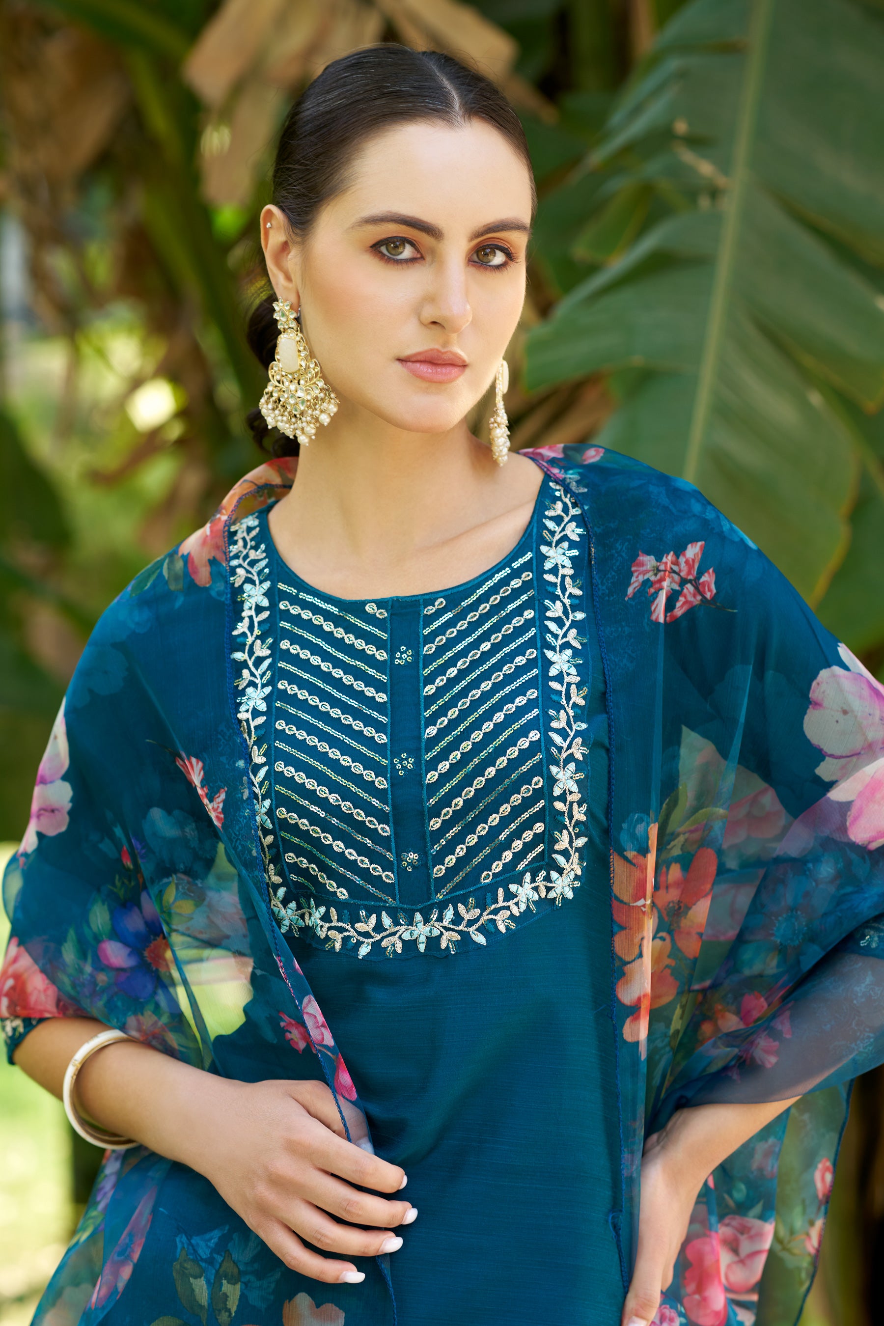 VredeVogel Women Kurta and Pant Sets Cotton Silk Fabric