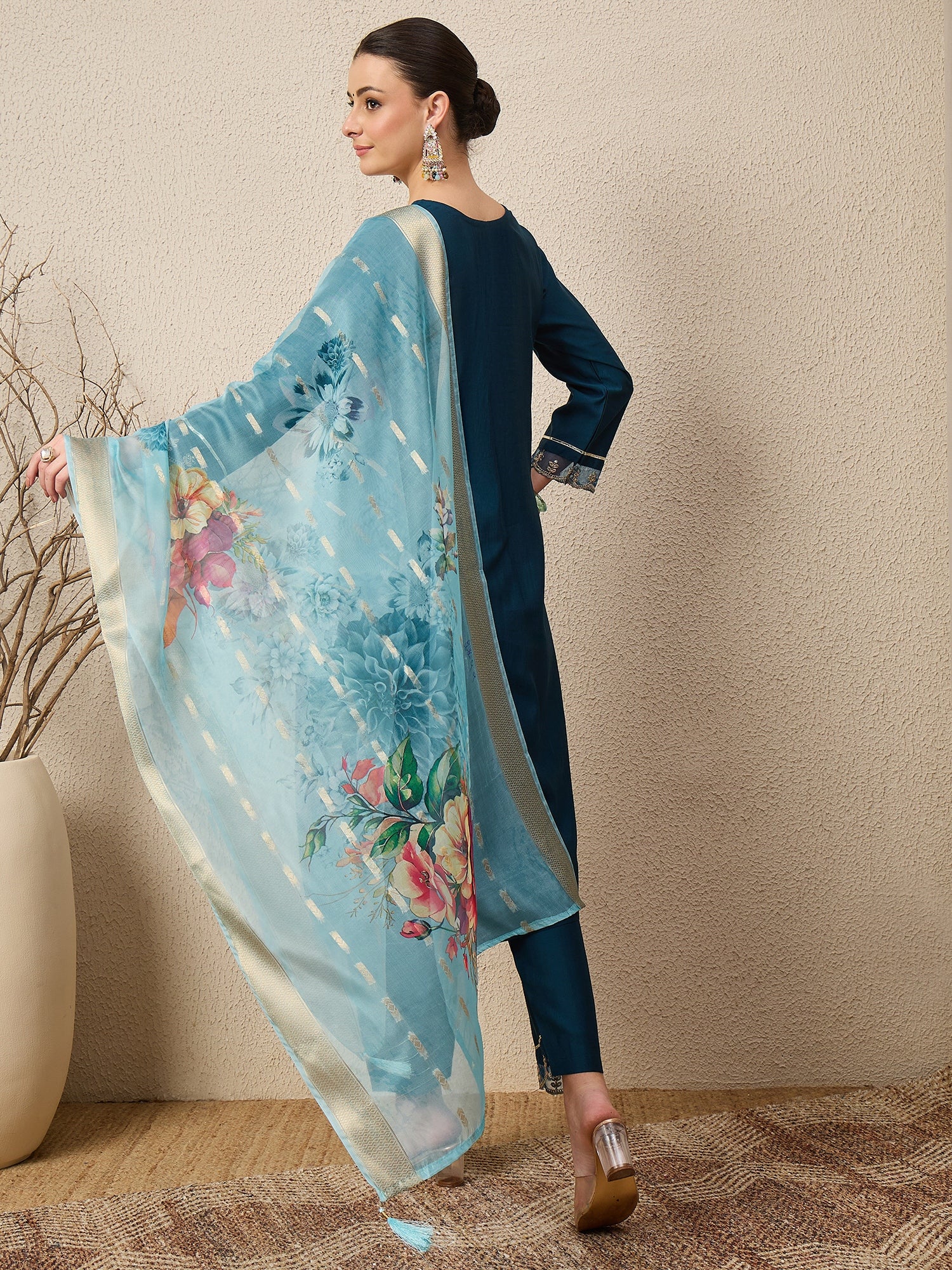 Chandni Blue Women Viscose Rayon suit Set