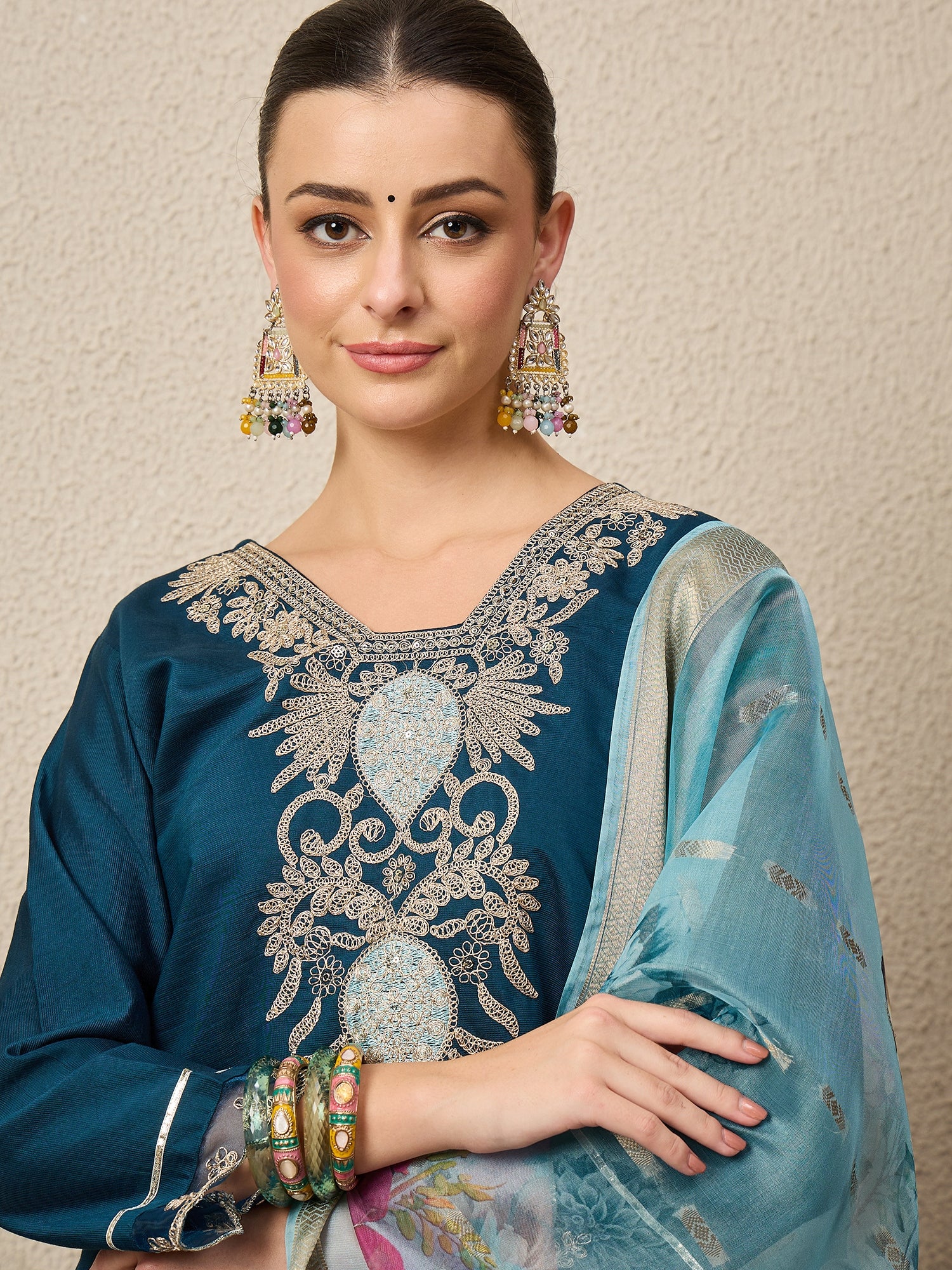 Chandni Blue Women Viscose Rayon suit Set