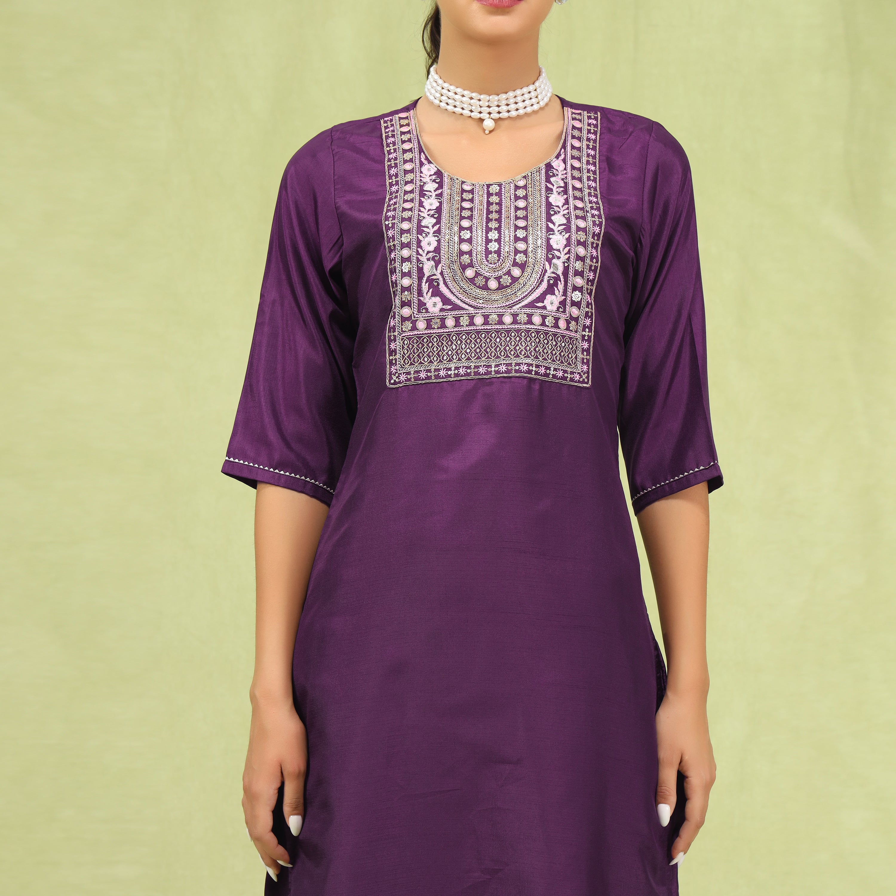 VredeVogel  Women Kurta and Trousers Pant Set Silk Blend