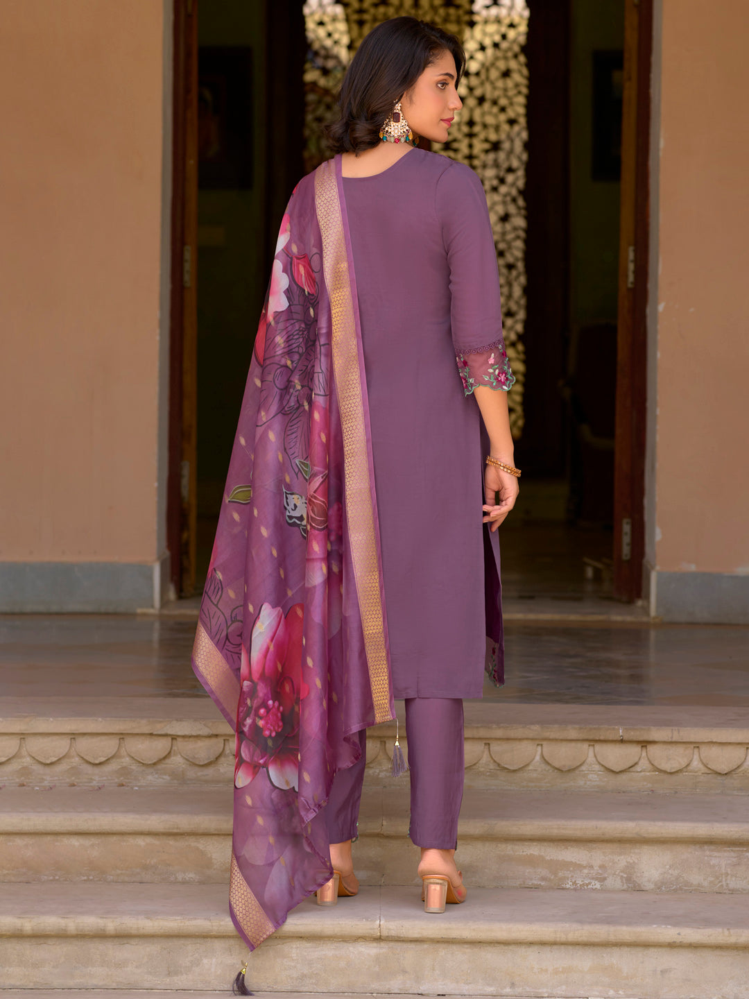 Lakshmi Viscose Roman Silk Calf Length Kurta Set Dupatta