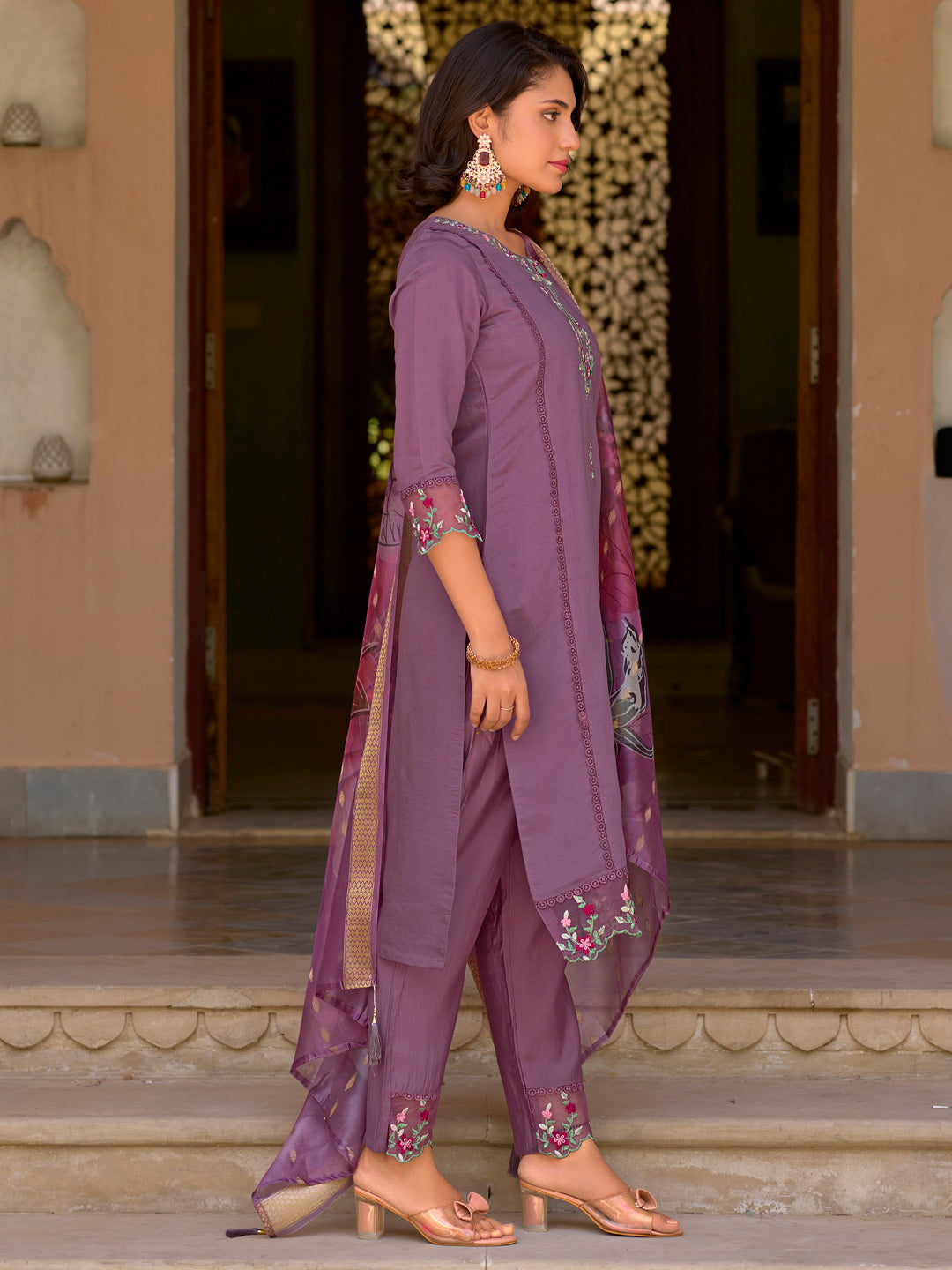Lakshmi Viscose Roman Silk Calf Length Kurta Set Dupatta