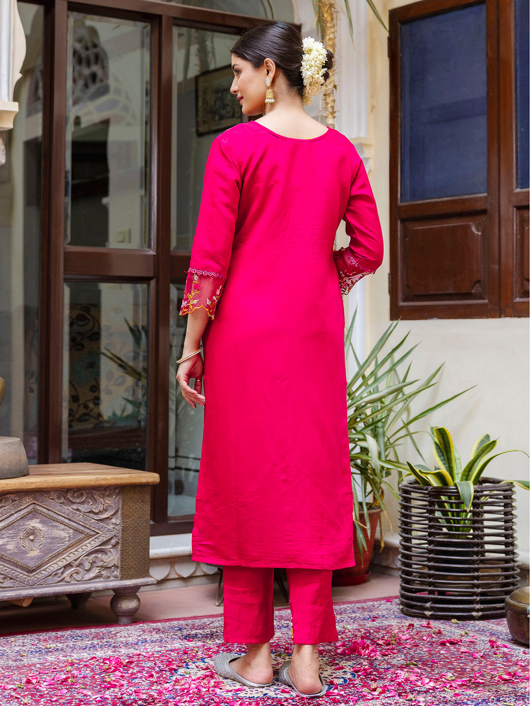 VredeVogel Viscose Roman Silk Calf Length Kurta Set Dupatta