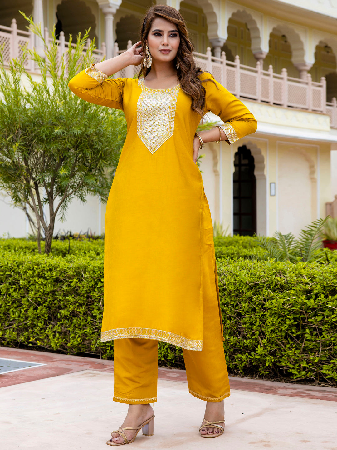 VredeVogel Women’s Viscose Roman Silk Embroidery Straight Kurta Pant with Dupatta Set