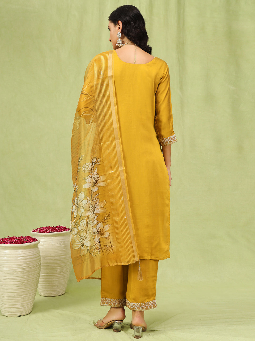 VredeVogel Women’s Viscose Roman Silk Embroidery Straight Kurta Pant with Dupatta Set
