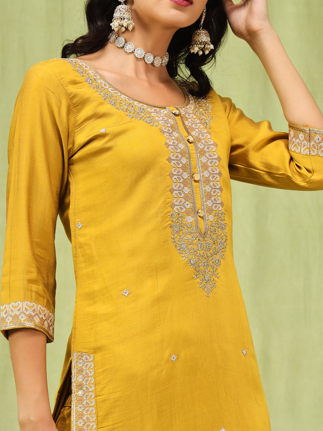 VredeVogel Women’s Viscose Roman Silk Embroidery Straight Kurta Pant with Dupatta Set
