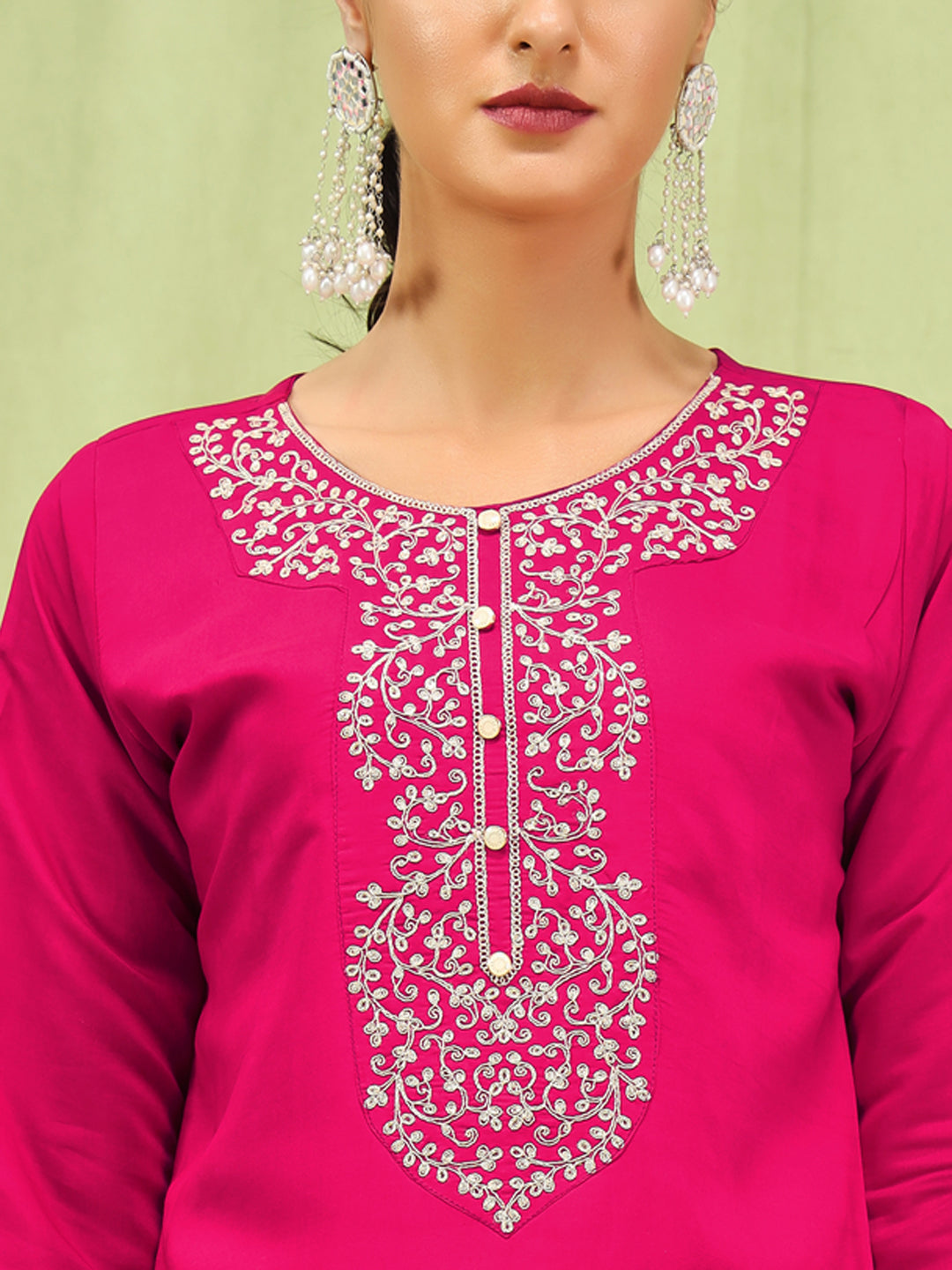 VredeVogel Women’s Viscose Roman Silk Embroidery Straight Kurta Pant with Dupatta Set