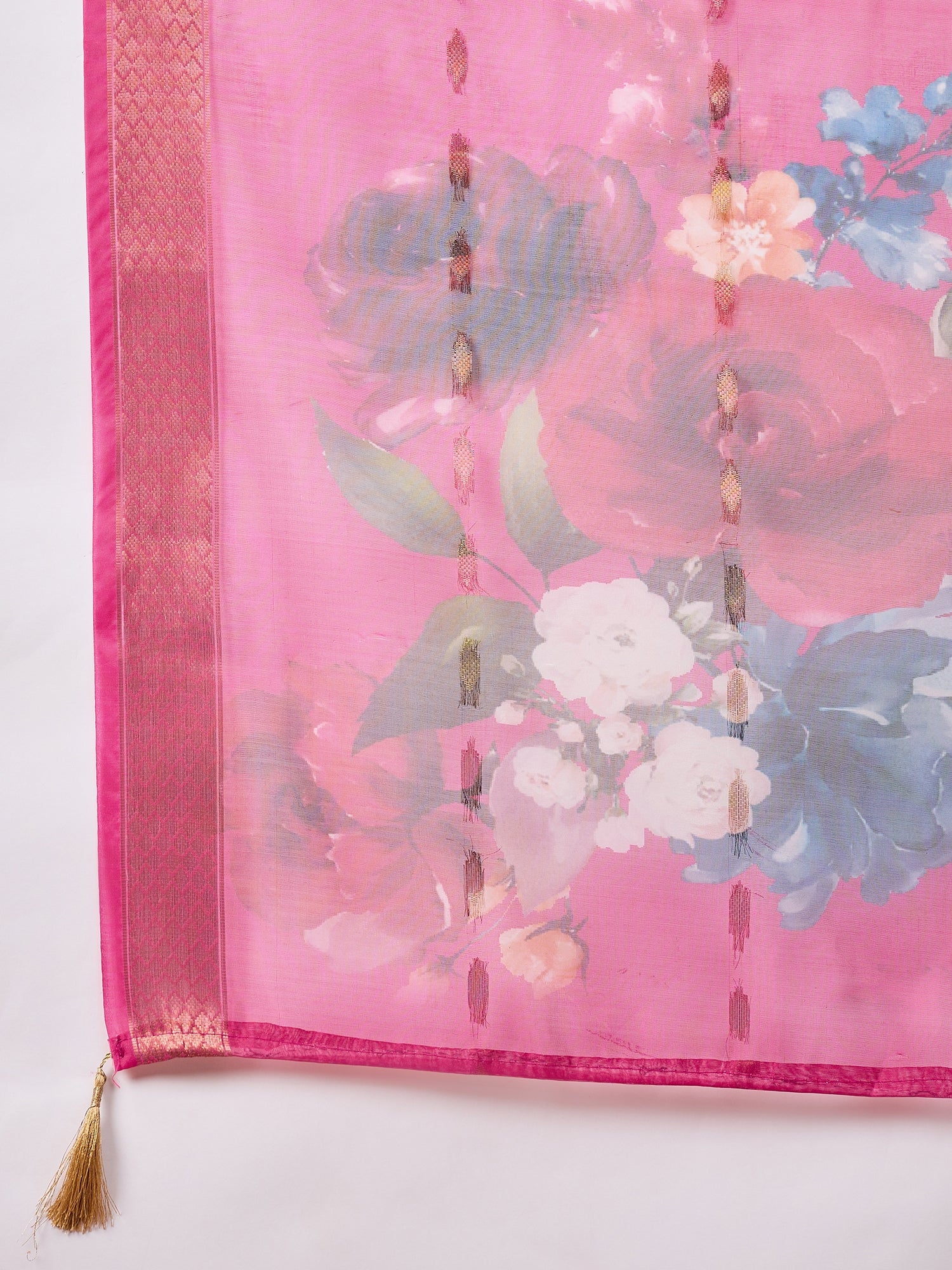 EthniGlow Pink Viscose Roman Silk Embroidery Straight Suit Set