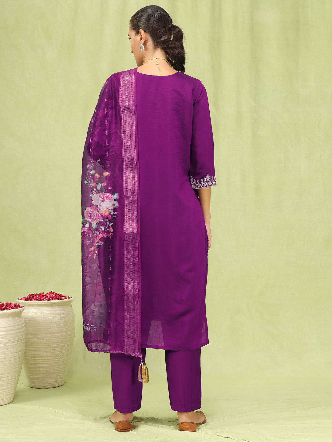 VredeVogel Women’s Viscose Roman Silk Embroidery Straight Kurta Pant with Dupatta Set