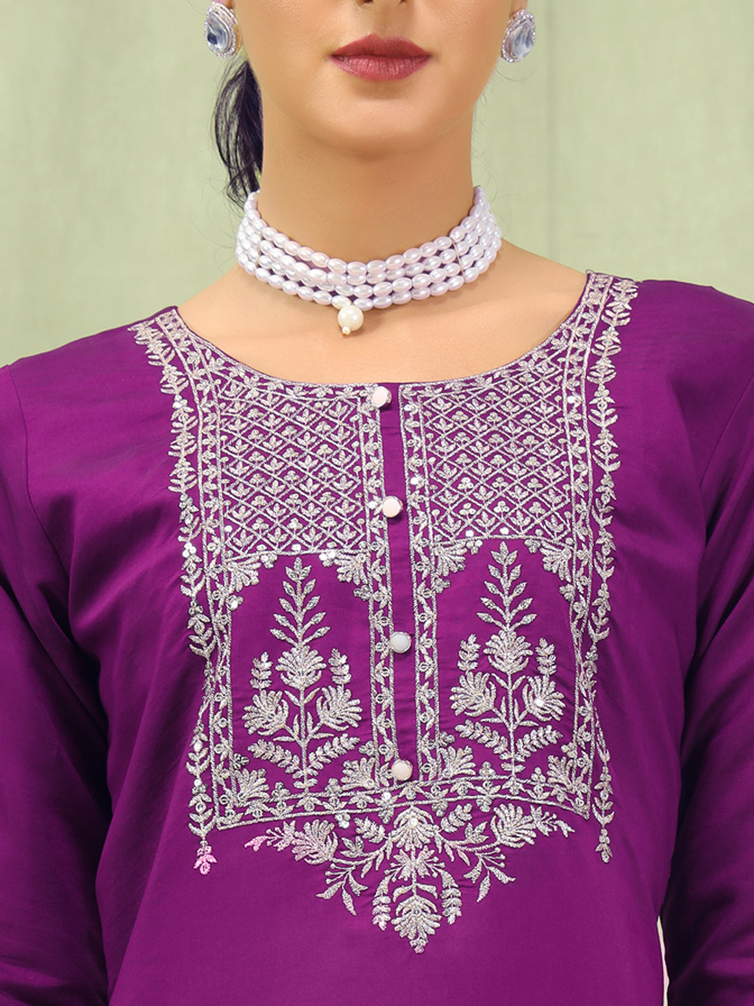 VredeVogel Women’s Viscose Roman Silk Embroidery Straight Kurta Pant with Dupatta Set