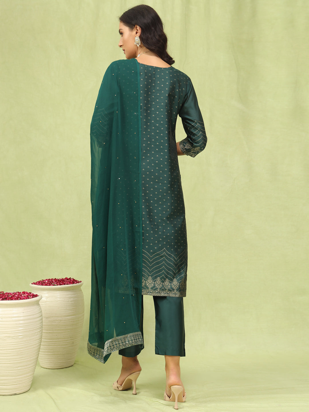 VredeVogel Women Cotton Silk Blend Kurta and Pant Sets with Handwork and Dupatta