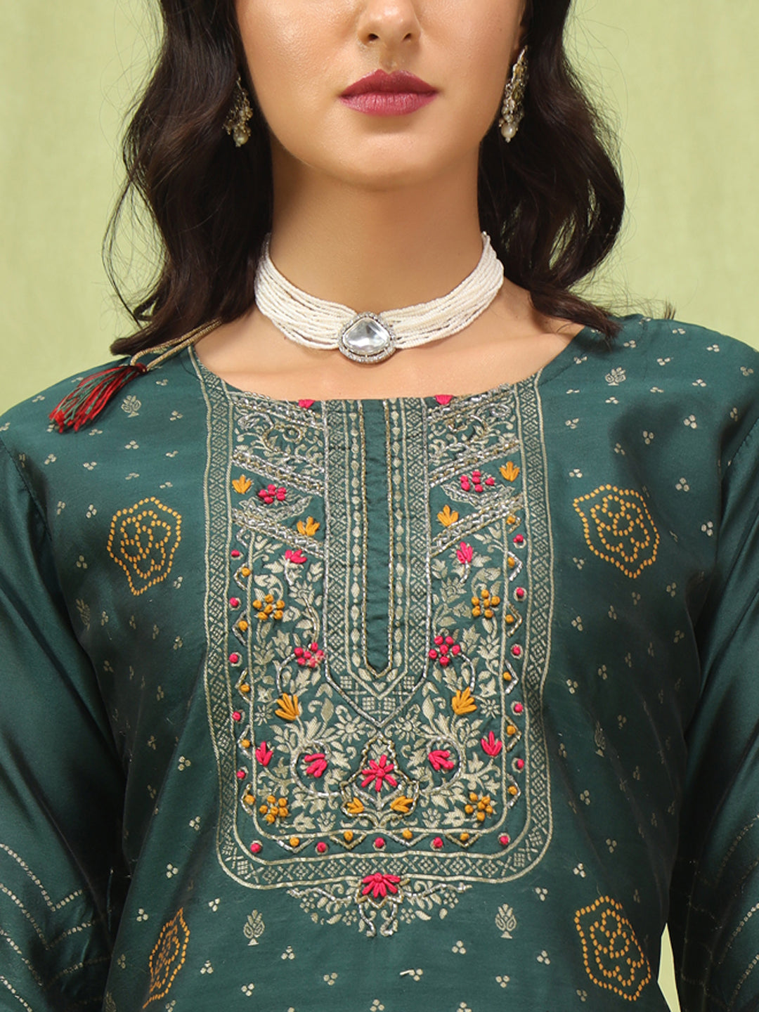 VredeVogel Women Cotton Silk Blend Kurta and Pant Sets with Handwork and Dupatta
