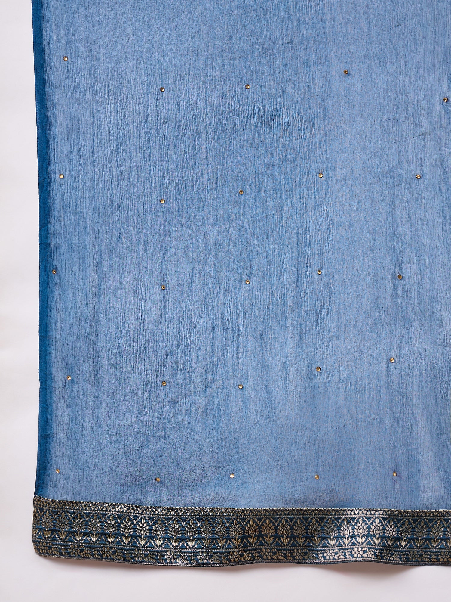 Gulzaar N-blue Women Cotton Silk Blend Straight Suit Set with Handwork