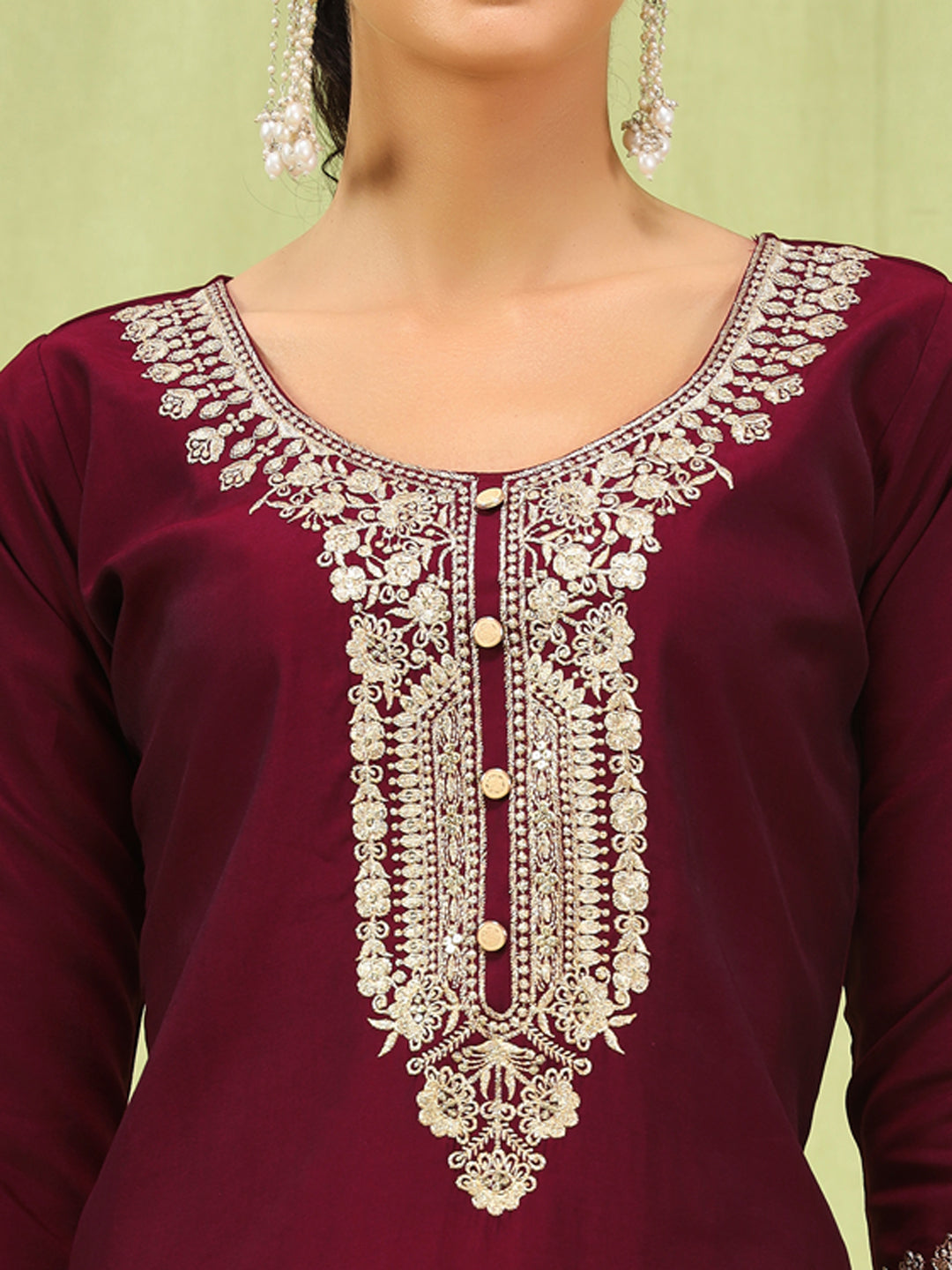 Megha Women’s Viscose Roman Silk Embroidery Straight Kurta Pant with Dupatta Set