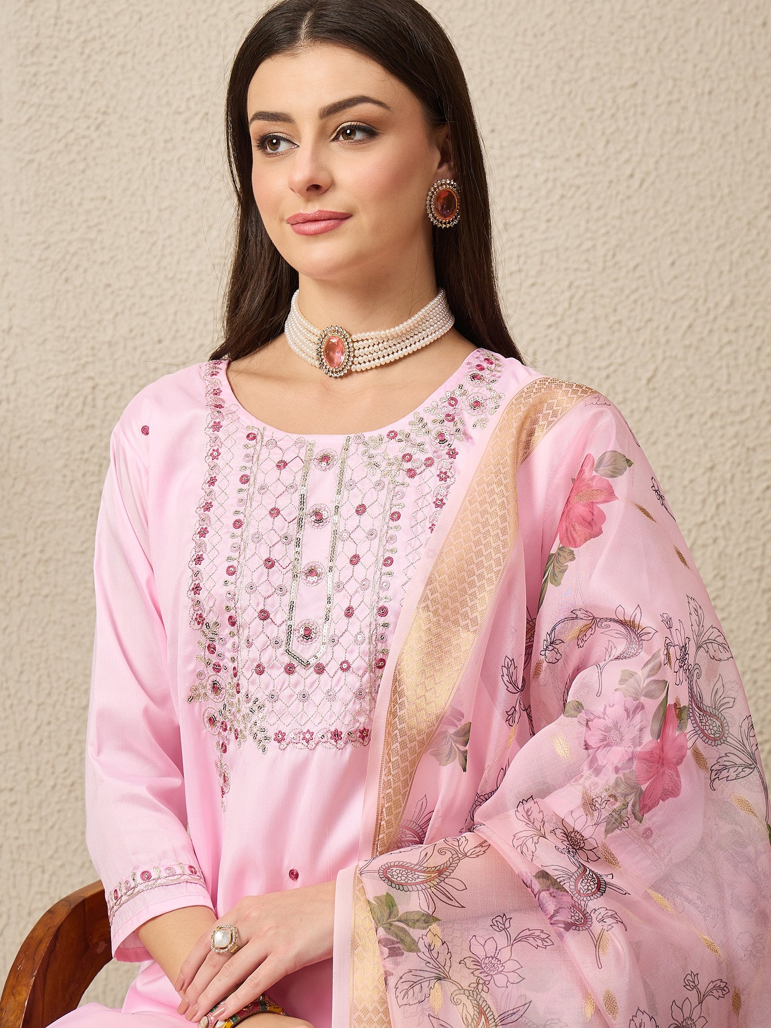 KesarSaga Pink Women Silk Blend Kurta and Trousers Pant Set