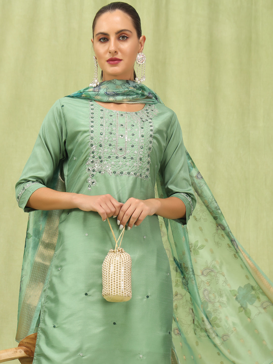 VredeVogel  Women Kurta and Trousers Pant Set Silk Blend