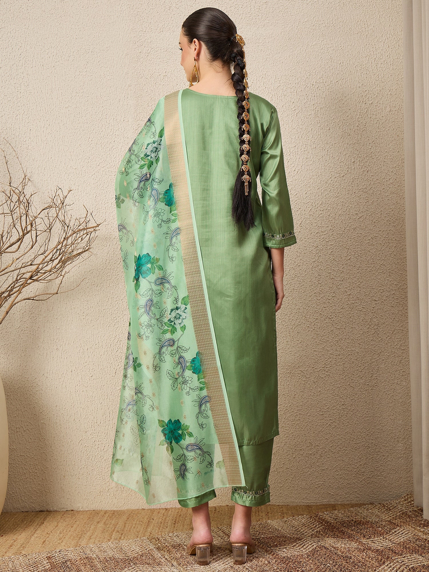 Lavanya Pista Women Silk Blend Kurta and Trousers Pant Set