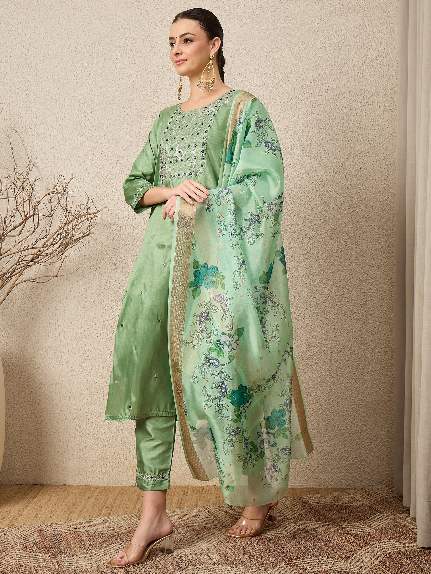 Lavanya Pista Women Silk Blend Kurta and Trousers Pant Set