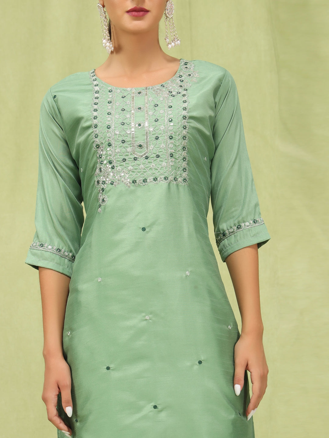 VredeVogel  Women Kurta and Trousers Pant Set Silk Blend
