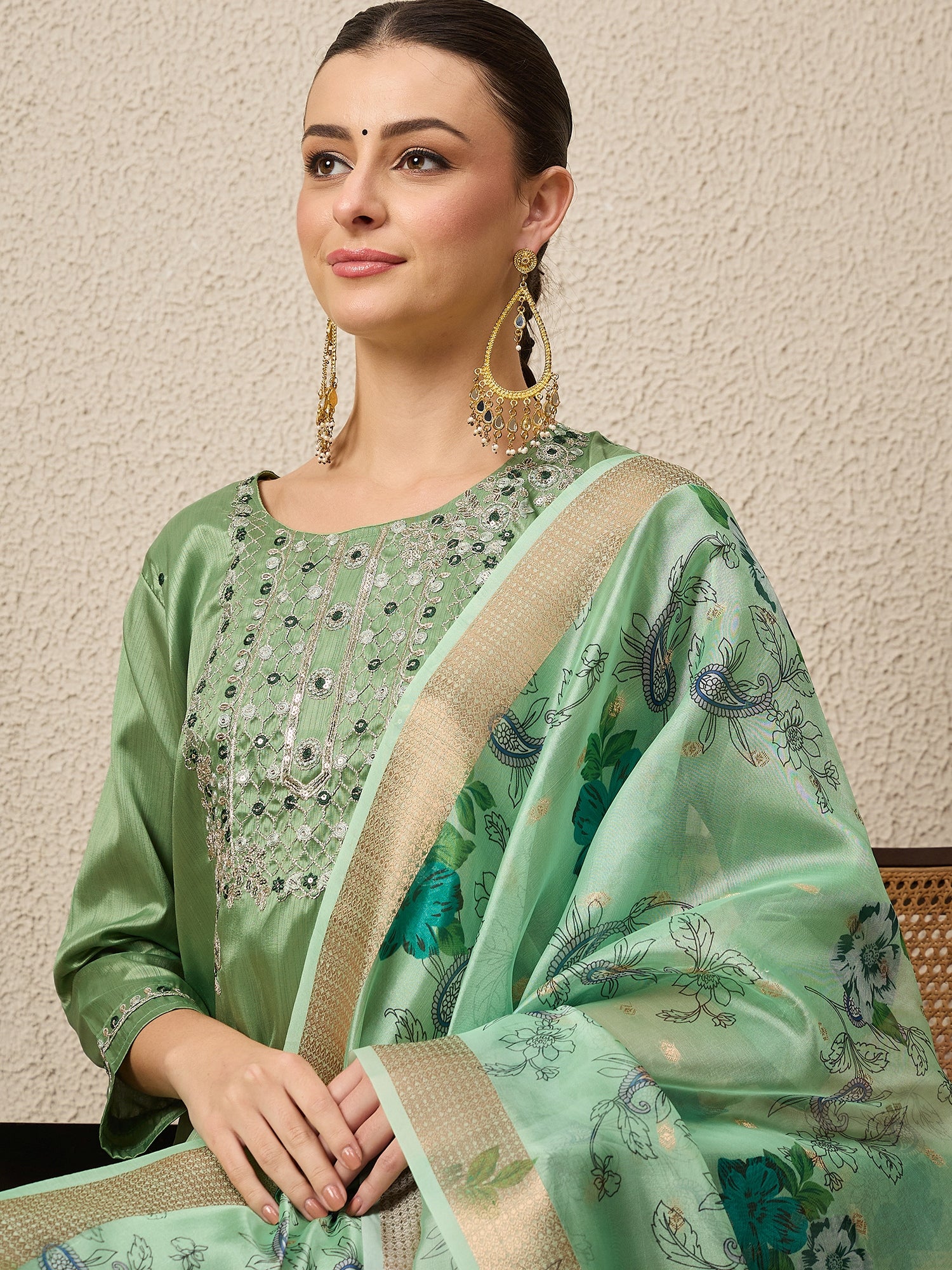 Lavanya Pista Women Silk Blend Kurta and Trousers Pant Set