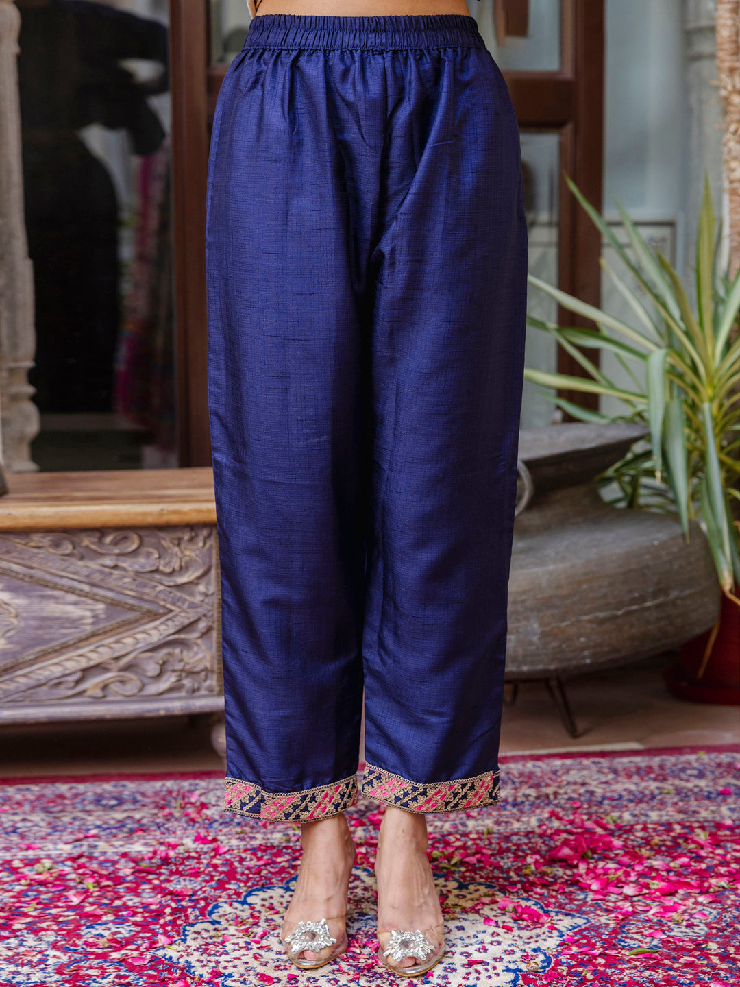 VredeVogel Embroidered Silk Blend Calf Length Straight Kurta Trouser with Dupatta Set