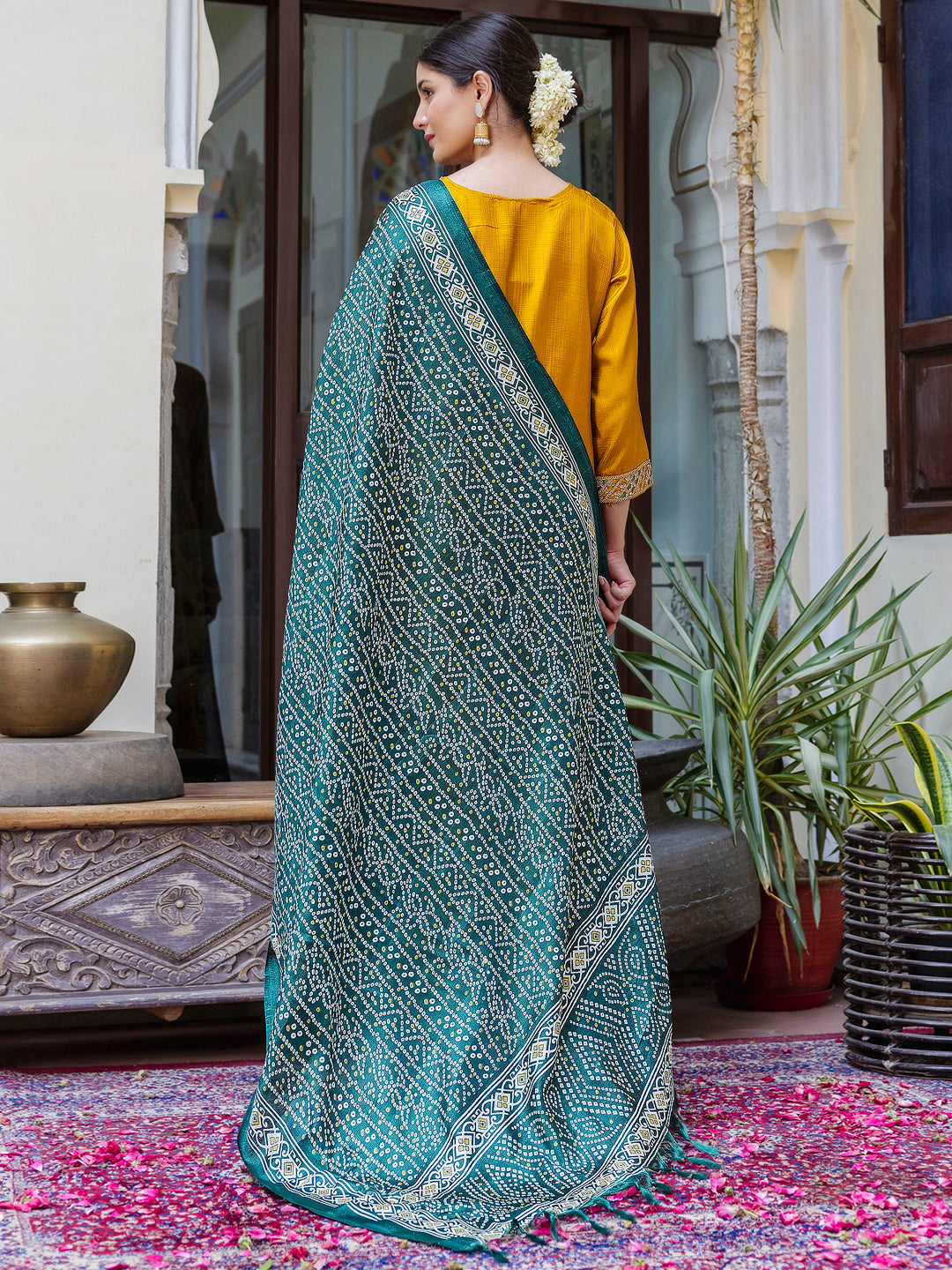 VredeVogel Embroidered Silk Blend Calf Length Straight Kurta Trouser with Dupatta Set
