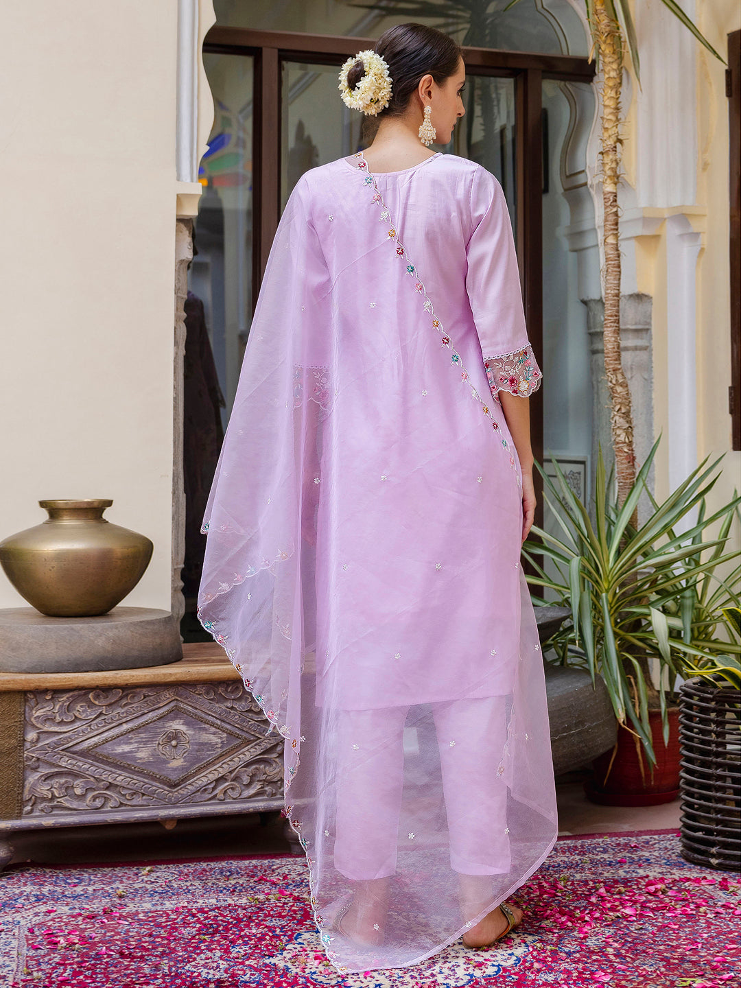 VredeVogel Women Kurta and Pant Sets Viscose Roman Silk Fabric