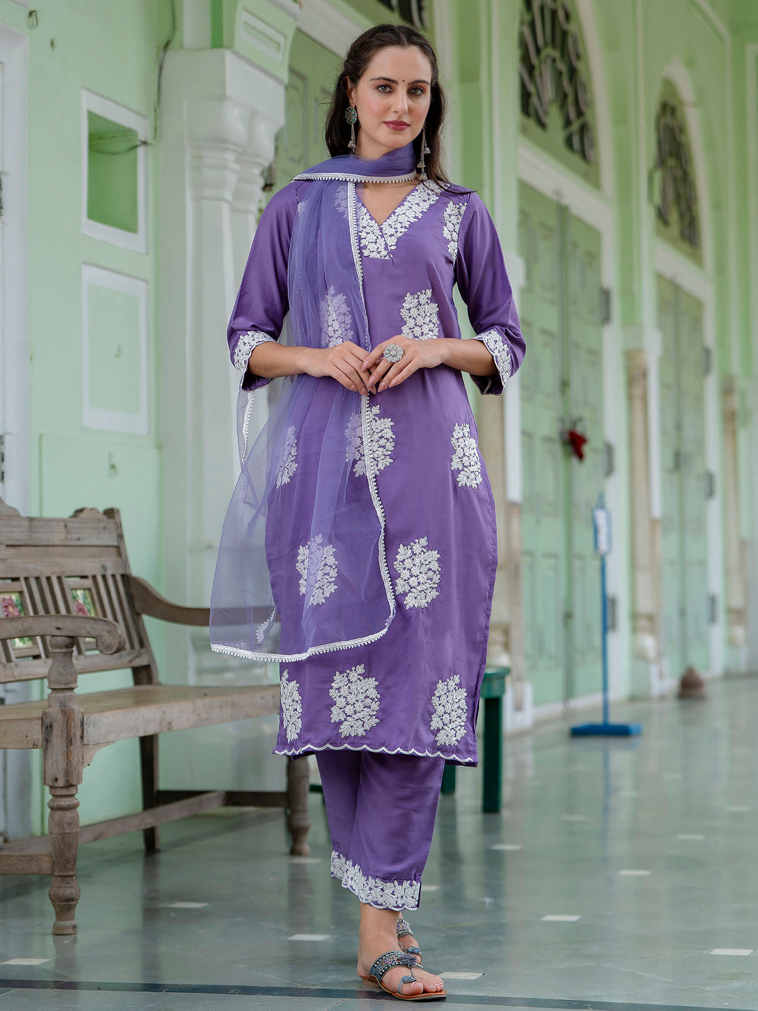 Alisha Women Silk Blend Kurta Pant Dupatta Set
