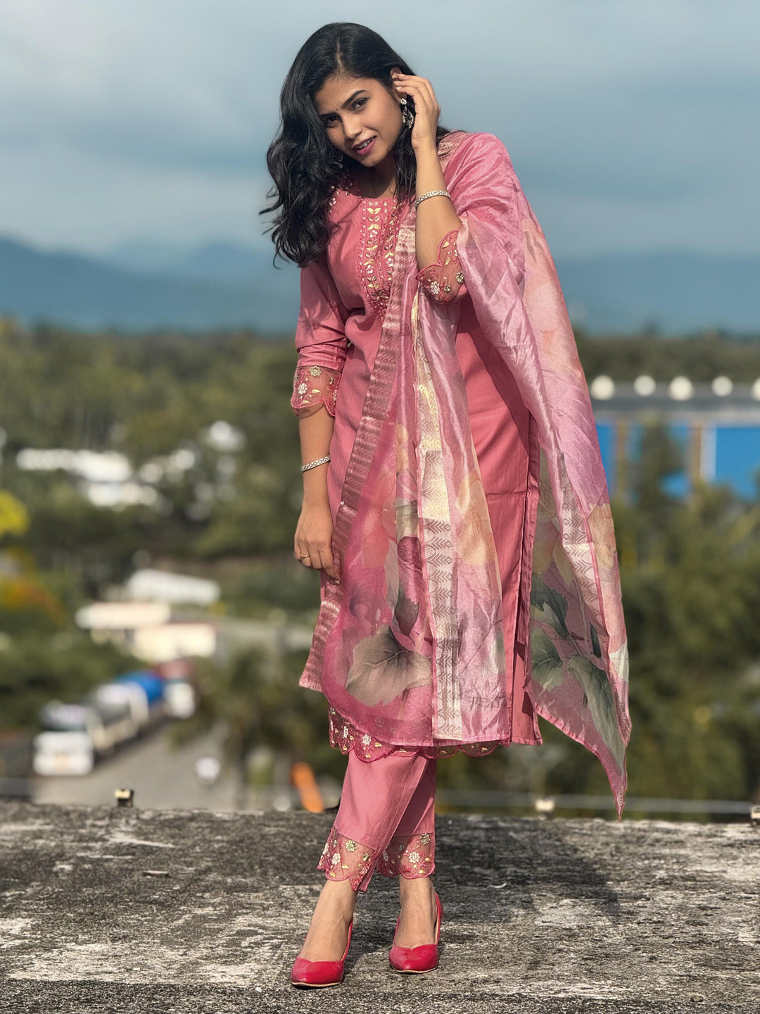 Nandini Women's Embroidered Yoke Design Straight Kurta Set suits