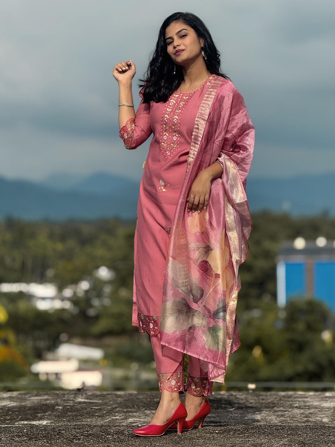 Nandini Women's Embroidered Yoke Design Straight Kurta Set suits