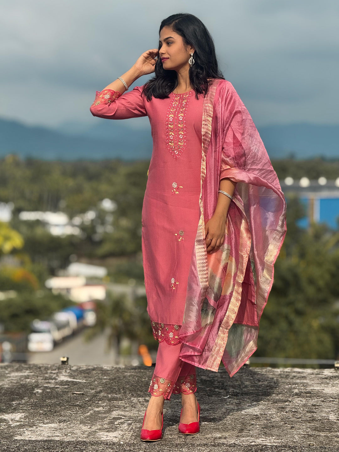 Nandini Women's Embroidered Yoke Design Straight Kurta Set suits