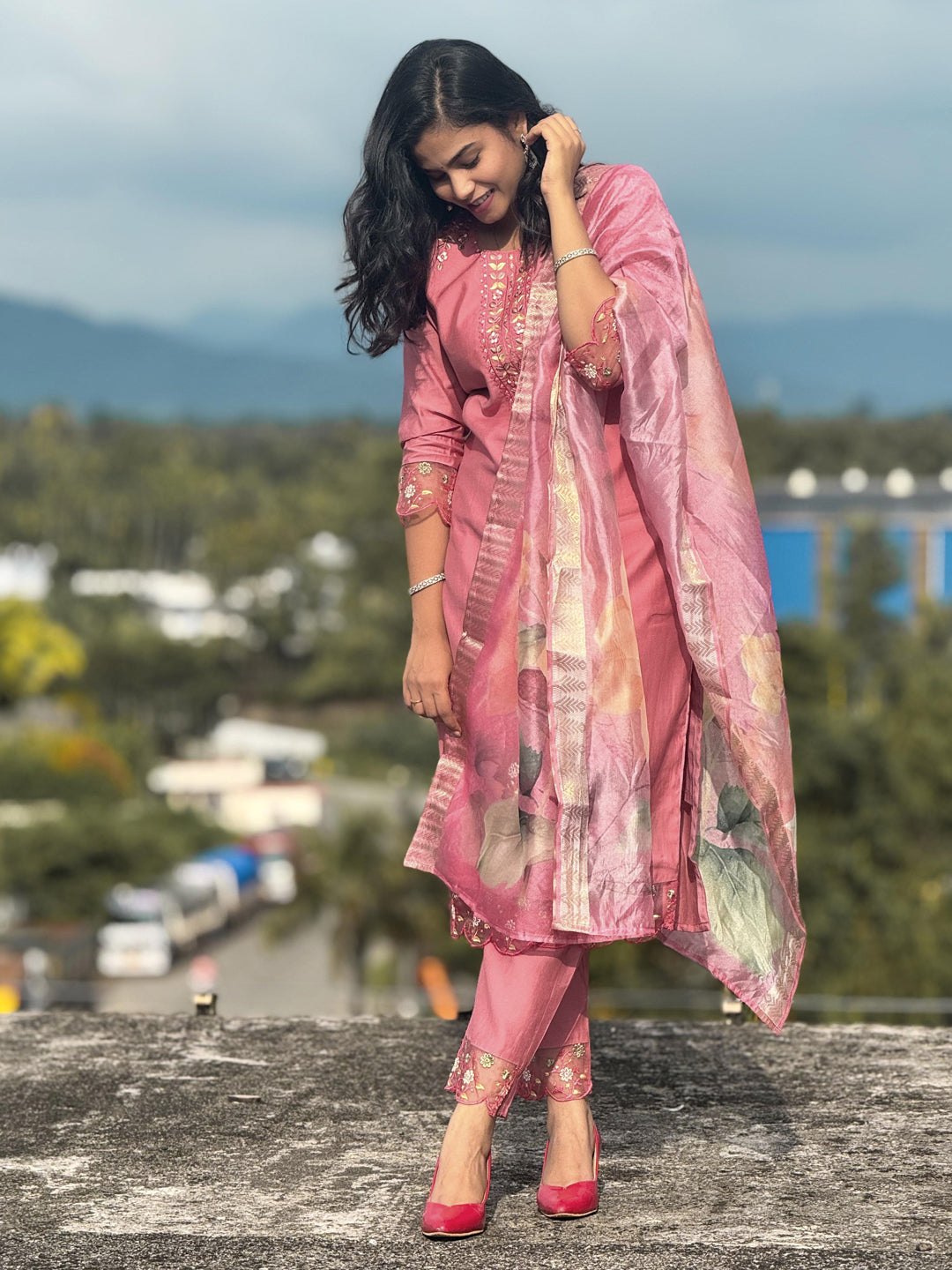 Nandini Women's Embroidered Yoke Design Straight Kurta Set suits