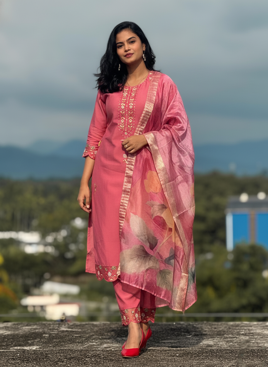 Nandini Women's Embroidered Yoke Design Straight Kurta Set suits