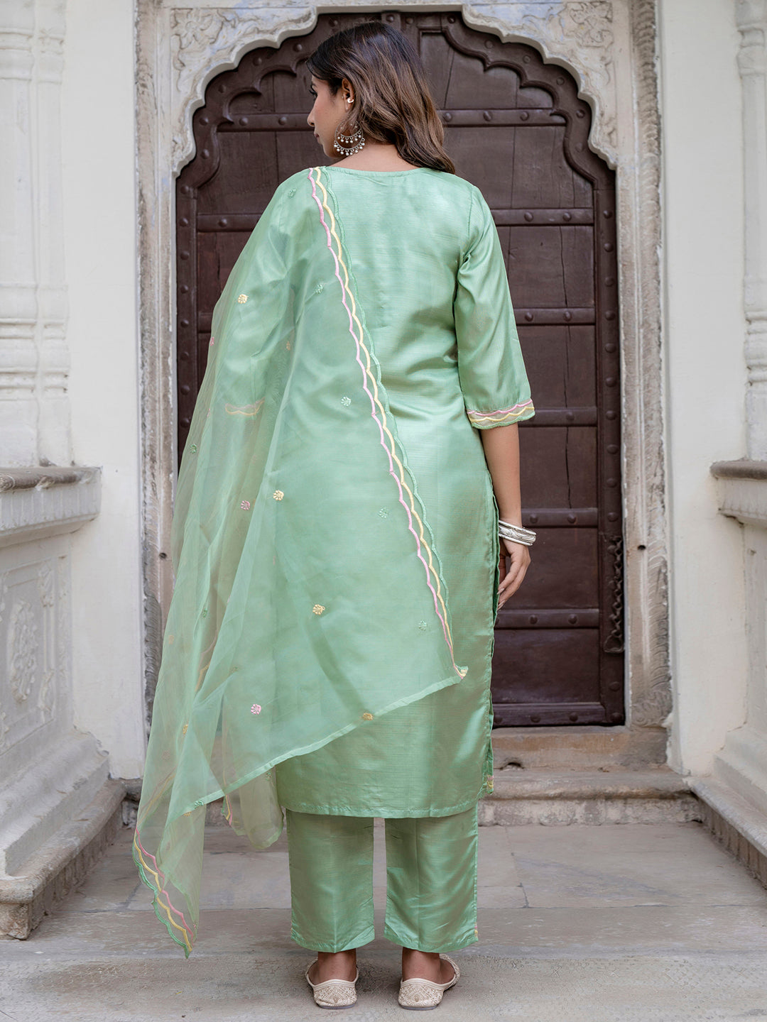 VredeVogel  Women Silk Blend Kurta Pant Dupatta Set